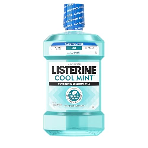 Listerine Cool Mint Alcohol-Free Mild Mouthwash, Oral Rinse Kills 99.9% of Germs that Cause Bad Breath, Less Intense Taste, Mild Mint Flavor, 1.5 L