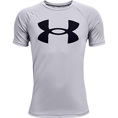 Under Armour Boys Tech Big Logo Short Sleeve T-Shirt , Mod Gray Light Heather (011)/Black , Medium