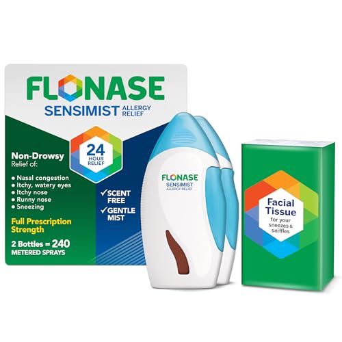 Flonase Sensimist Allergy Relief Nasal Spray - Non-Drowsy 24HR Long Lasting Allergy Relief with Fine, Scent-Free Mist - 240 Sprays Total (2 Bottles of 120 Sprays Each)