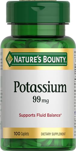 Nature's Bounty Potassium 99mg, Supports Fluid Balance and Muscle Activity, Involved in Normal Heart Function, Potassium Gluconate Dietary Supplement, Gluten Free, 1 Per Day, 100 Vegetarian Caplets
