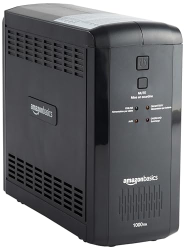 Amazon Basics UPS Battery Backup & Surge Protector, 1000VA/550W, 9 Outlets, Line Interactive Uninterruptible Power Supply with AVR Sinewave Technology, Black