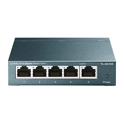 TP-Link TL-SG105, 5 Port Gigabit Unmanaged Ethernet Switch, Network Hub, Ethernet Splitter, Plug & Play, Fanless Metal Design, Shielded Ports, Traffic Optimization