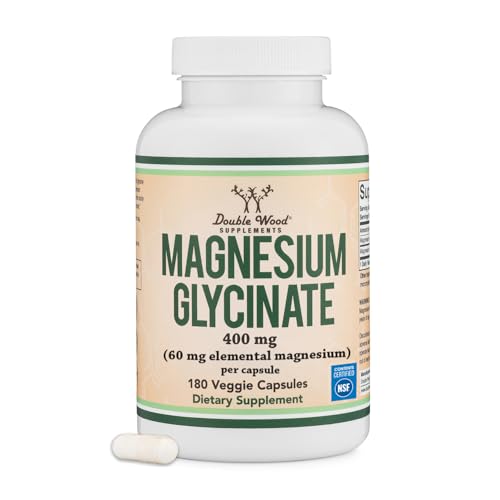Magnesium Glycinate 400mg | 180 Capsules | Sleep, Muscle, & Heart Support | Vegan, Third Party Tested, Gluten Free, Non-GMO, by Double Wood Supplements