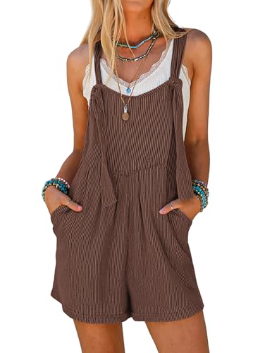 Ekouaer Women's Rompers Jumpsuits Sleeveless Adjustable Ribbed Knit Vacation Beach Travel Overall Shorts Outfits