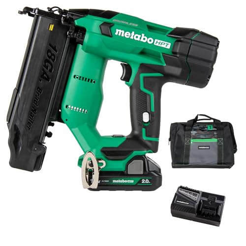 Metabo HPT 18V MultiVolt Brushless Compact Cordless Brad Nailer Kit, 18 Gauge Nailer with Power Tool 2.0Ah Lithium Ion Battery, Drives 5/8" to 2" Brad Nails, NT1850DFT