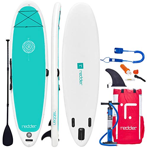 redder Inflatable Stand Up Paddle Board Zen 10'8" Yoga/All Round ISUP with Double Action Hand Pump, 3 Piece Fiberglass Paddle, 10' Leash, Backpack, Repair Kit, Non-Slip Deck, Carrying Shoulder Strap
