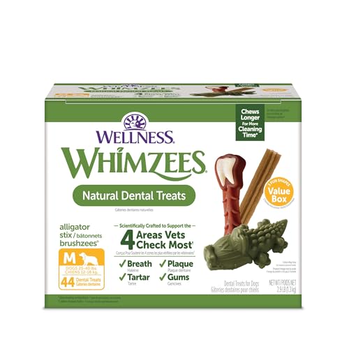 Wellness WHIMZEES Value Pack Natural Dog Dental Treat, Chews, Freshens Breath, Medium Size, 46.6 oz Box, 44 Count