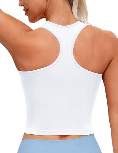 MathCat Seamless Racerback Crop Tank Tops for Women- Longline Sports Bras Padded Workout Yoga Top
