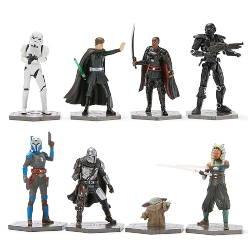 Disney Store Official Star Wars: The Mandalorian Figure Set – 8 Fully Sculpted Star Wars Figures Including The Mandalorian, Grogu, Ahsoka Tano & More in Double-Tiered Box with Scenic Backgrounds