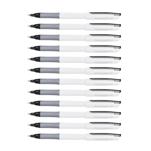Pentel Floatune Rollerball, 0.8mm Medium Line, Black Ink, 12 Pack