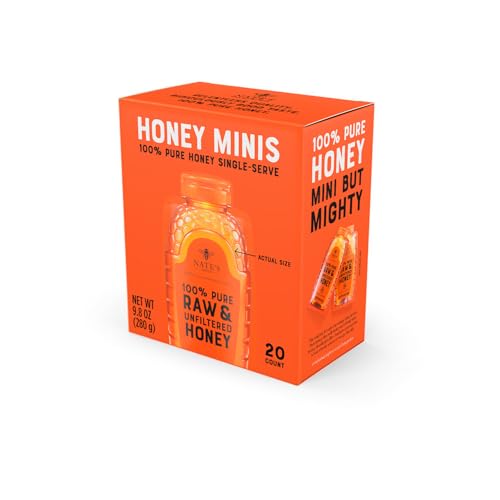 Nate's Honey Minis - Single-Serve 100% Pure, Raw & Unfiltered Honey - 0.49oz Packets, 20ct box