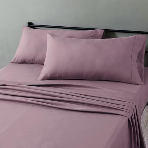 Amazon Basics Lightweight Polyester Microfiber 4-Piece Bed Sheet Set, Machine Washable, King, Rose, Solid