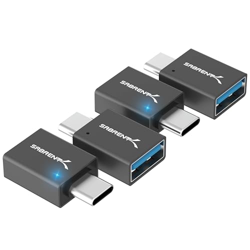 SABRENT USB C to USB Adapter 4-Pack, USB 3.2 Type-C Female to USB-A Male Converter, 10Gbps Data Transfer, Plug & Play for Laptop, PC, Flash Drive (HB-CAM4)