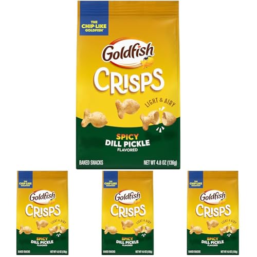 Goldfish Crisps Spicy Dill Pickle Baked Chip Crackers, 4.8 Oz Bag (Pack of 4)