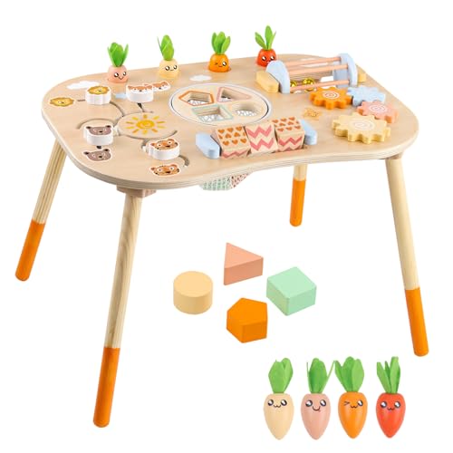 Wooden Activity Table for 1 Year Old Toddlers Sensory Table Activity Center 1-3 2 Baby Activity Table Kids Gift Game Wooden Montessori Table Shape Sorter Sensory Toys (Length*Height: 17"*11.8")