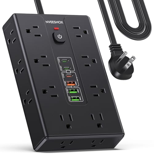 Surge Protector Power Strip with 16 AC Outlets 6 USB Ports(3 Type C), Thin Flat Plug 6.5 FT Extension Cord with Multiple Outlets, Outlet Extender with Surge Protection for Home, Office, Dorm