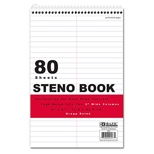 BAZIC 80 Sheets 6" X 9" White Paper Gregg Ruled Steno Book, Lined Ruled Memo Writing Papers Pad Notebook, Note Paper for Taking Notes, Easy Tear for Office School Home, 1-Pack