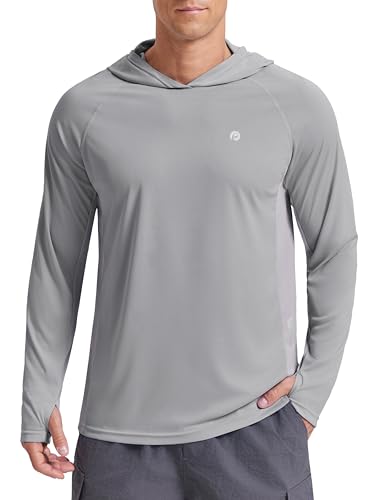 PINSPARK Men's UPF 50+ Hoodie Shirts Long Sleeve Sun Protection Fishing Swim Beach UV SPF Rash Guard Quick Dry Lightweight S
