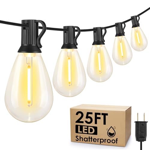 Larkvue 25FT LED Outdoor String Lights, 10+1 Edison S11 Dimmable Bulb Waterproof Patio Lights, Connectable Outside Hanging Strand for Backyard Garden