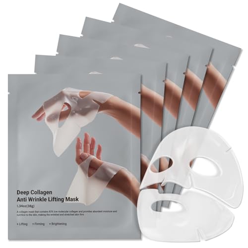 MUQIAN Rosemine Deep Collagen Anti-Wrinkle Lifting Overnight Mask Facial sheet masks with low molecular weight collagen for lifting, firming, and moisturizing 5 Packs