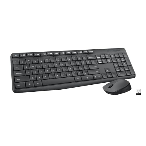 Logitech MK235 Wireless Keyboard and Mouse Combo for Windows, 2.4 GHz Wireless USB Receiver, 15 FN Keys, Long Battery Life, Compatible with PC, Laptop