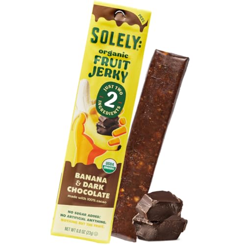 SOLELY - Organic Banana Chocolate Drizzled Fruit Jerky - 1 Individually Wrapped Fruit Strip - Fruit Leather Made from Dried Fruit - Healthy Snacks for Adults & Kids - Vegan, Non GMO - 0.8oz (23g)