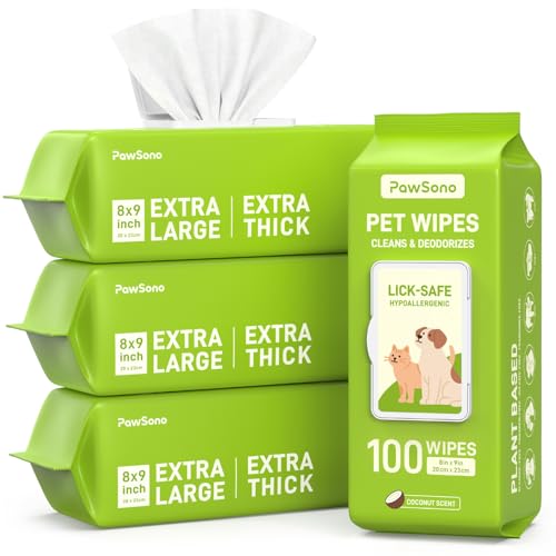 Hypoallergenic Pet Wipes for Dogs, Cats & Small Animals – Quick Clean & Deodorize Paws, Butt, Eyes, Face & Fur | Daily Grooming Wipes | Extra Large & Thick | Coconut Scented, 400 Count