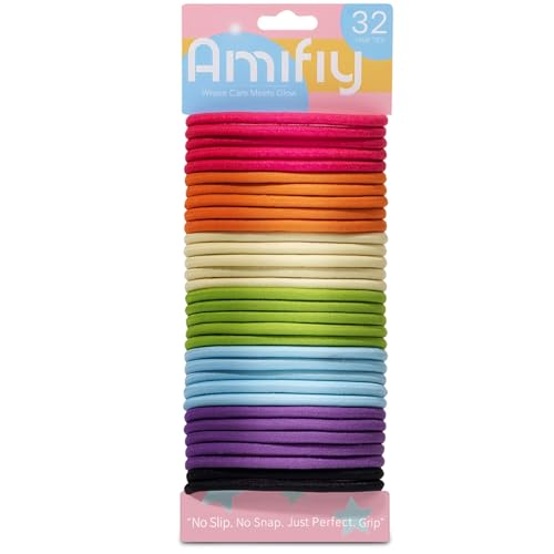 Amifiy Colorful Hair Ties No Damage, Organic Ponytail Holders Hair Accessories for Women & Men, 4mm Hair Elastics Fits All Hair Types (32 Count)
