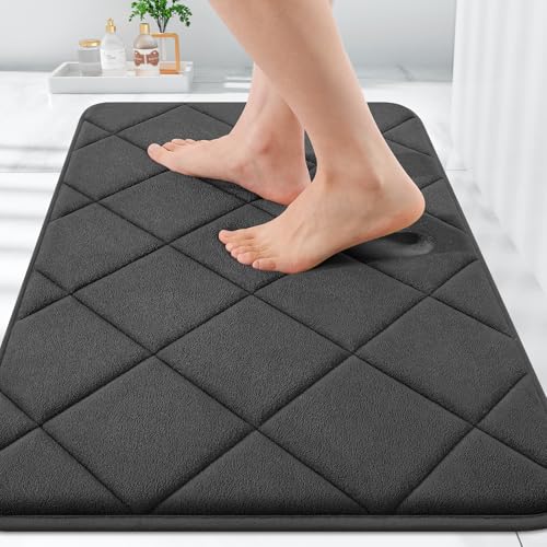 OLANLY Memory Foam Bath Mat 30x20, Ultra Soft and Absorbent Bathroom Rugs, Machine Washable, Comfortable Bath Carpet for Bathroom Floor, Tub and Shower, Black