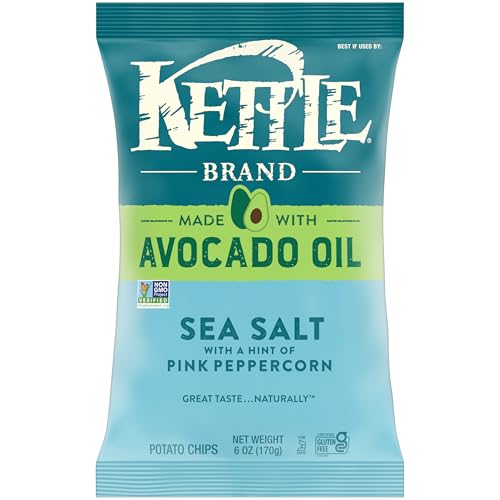 Kettle Brand Made with Avocado Oil Sea Salt Pink Peppercorn Chips, 6 Oz Bag