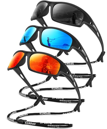 OUKEMAX Polarized Sunglasses Men Sports-Sunglasses: Wrap Around Sun Glasses for Running Cycling Golf UV Protection 3 Pack