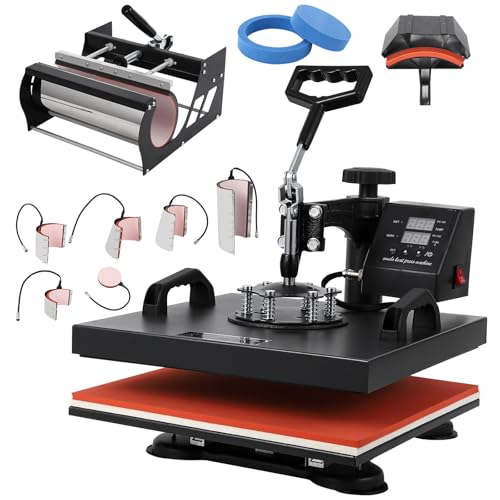 Pro 15x15 Heat Press Machine, 30 oz Tumbler Attachment, 9 in 1 Combo Tumbler Heat Press for T-Shirts, Sublimation Tumblers Glass Cans Mugs Hats, and Plates Black Red
