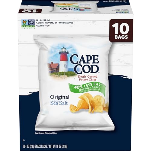Cape Cod Potato Chips, Less Fat Original Kettle Chips, 1 Oz Snack Bags, 10 Ct