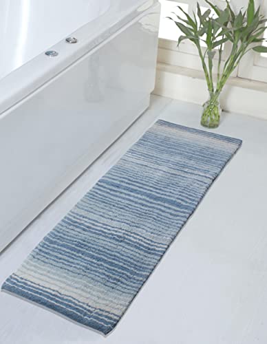 Home Weavers Gradation Collection 100% Cotton Bath Rug, Soft & Absorbent Bath Mat, Non-Slip, Machine Washable Rug for Bath Floor, 21"x54" Runner, Blue