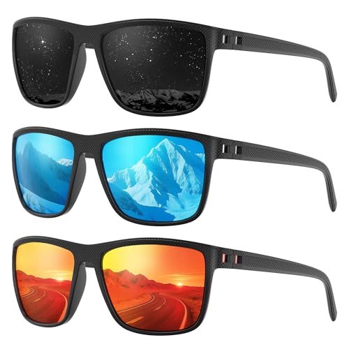 Fanshen Polarized Sports Sunglasses for Men Women, UV Protection Lightweight Sun Glasses for Driving Fishing Golf Cycling (Black+Blue+Red)