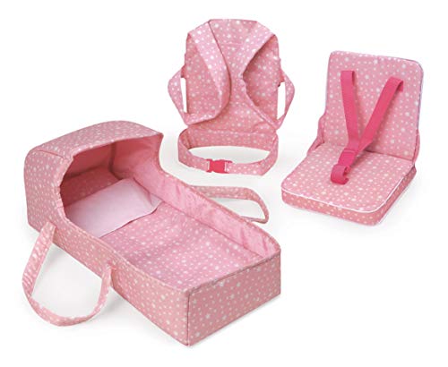 Badger Basket First Class 5-Piece Doll Travel Set for 18-Inch Dolls – Includes Travel Bed, Carrier, Reversible Blanket, and Accessories in Pink Stars Design