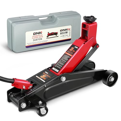 DNA Motoring 3 Ton Low Profile Floor Jack, 3 tons (6000 lbs) Capacity Fast Lift Hydraulic Trolley Service/Floor Jack, 7.7-21" Lifting Range, Red, TOOLS-00674-RD