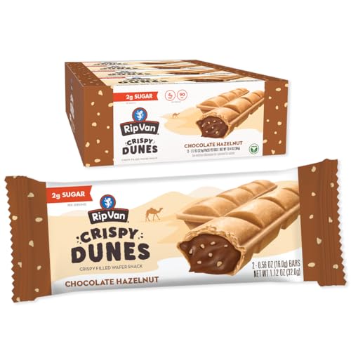 Rip Van Crispy Dunes Vegan Chocolate Hazelnut Wafer Sticks – Low-Calorie Keto Snack with Hazelnut Cream Filling, 90 Calories, Non-GMO, Prebiotic Fiber - 12 Pack