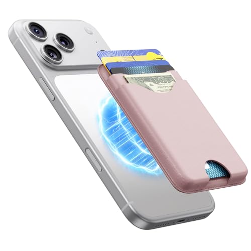 Nepagz Magnetic Wallet Pink Vegan Leather Upgraded for MagSafe Wallet, 5 Card-Holder, for iPhone, with Adjustable Stand, for iPhone 16/15/14/13/12 Series, Not for Mini, Ultra-Slim