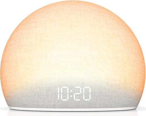 HOUSBAY Sunrise Alarm Clock with White Noise Sound Machine – Wake-Up Light for Bedroom, 5 Gentle Alarm Sounds, 20 Soothing Sleep Sounds, Dimmable Display, Phone-Free Bedside Clock