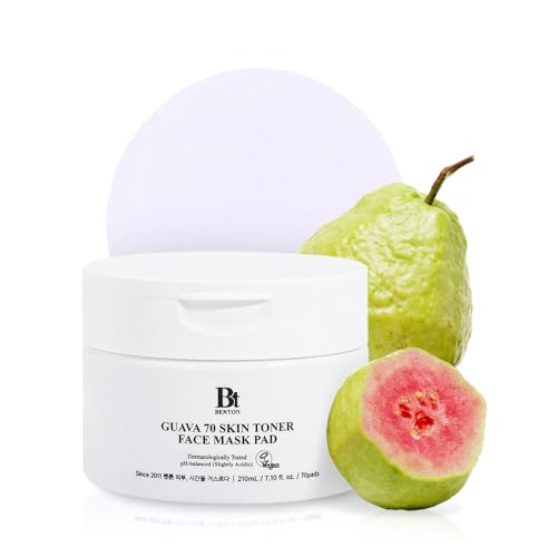 BENTON Guava 70 skin Toner Face Mask Pad Moisturizer Hyaluronic Acid Soothing Calming Relief Pore Care for Dry Sensitive, All Skin types Dewy Luminous Skin, Non-Drying Toner Pads, Korean Skin Care