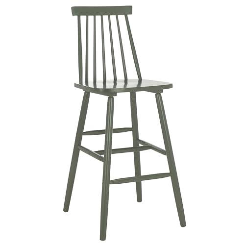 SAFAVIEH Home Collection - Beaufort Dusty Green Solid Wood Bar Stool Set of 2, 30-Inch Seat Height, Farmhouse Windsor Spindle Back Design (BST8500F-SET2)