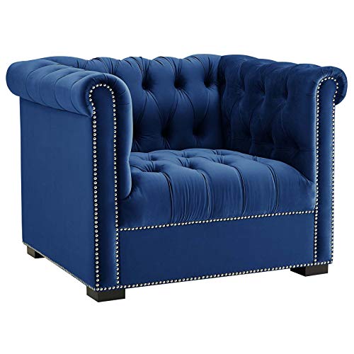Modway EEI-3065-MID Heritage Upholstered Velvet Armchair, Midnight Blue