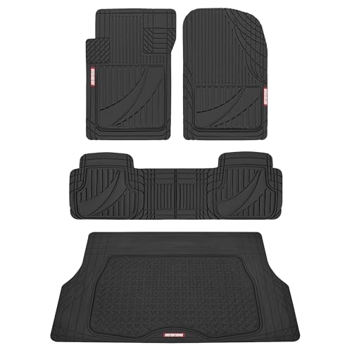 Motor Trend FlexTough™ Heavy Duty Black Rubber Car Floor Mats All Weather & Cargo Liner for SUV Full Set - Universal Trim to Fit Automotive Floor Mat & Trunk Mats for Cars Interior Accessories