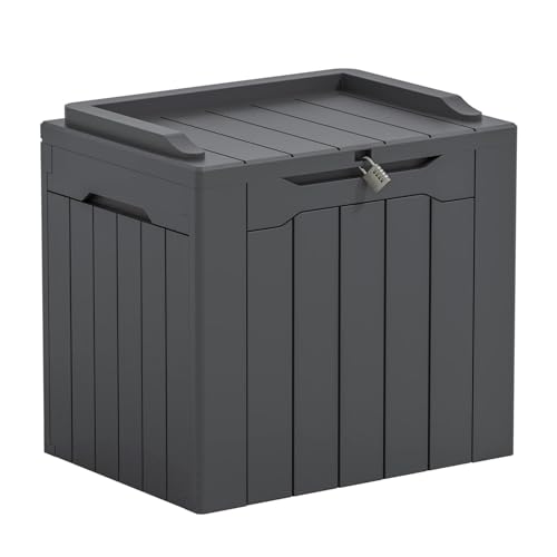 Greesum Outdoor Storage Box 31 Gallon Storage Box with Lid for Patio Furniture, Garden Tools, Pool Supplies, Waterproof and UV Resistant, Lockable, Dark Grey