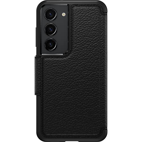OtterBox Galaxy S23 Strada Series Case - Single Unit Ships in Polybag, Ideal for Business Customers - SHADOW (Black), card holder, genuine leather, pocket-friendly, folio case