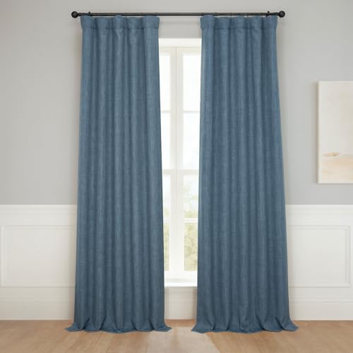 HPD Half Price Drapes - Faux Linen Curtains for Living Room (1 Panel) - 50W X 96L - Textured Room Darkening Curtains for Bedroom 96 Inches Long - Drapes for Home Decor, Reverie Blue