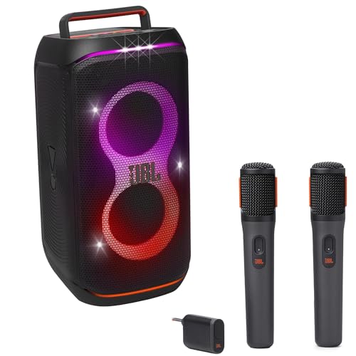 JBL PartyBox Club 120 Powerful Portable Bluetooth Party Speaker with Dynamic Light Show-Black with JBLPBWIRELESSMICAM Two Digital Wireless Microphones Designed for use with The PartyBox Speakers