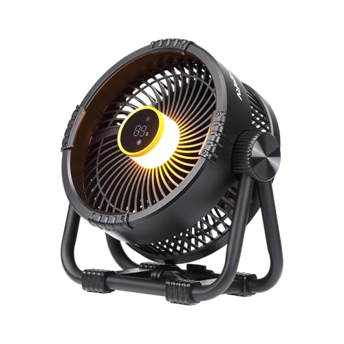 BougeRV Portable Fan Rechargeable, 20000mAh Battery Powered Fans with 4 Wind Speeds Hook Brighter Light LCD Display 270° Rotatable for Camping, Tent, Outdoors, Office, Travel, RV