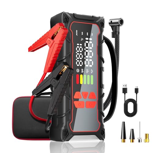 5000A Car Battery Jump Starter with Air Compressor 160PSI, Jumper Starter Portable for 7.0L Gas/6.0L Diesel, Jump Box for Car Battery with Tire Inflator & Power Bank& Jumper Cables, Emergency Kit